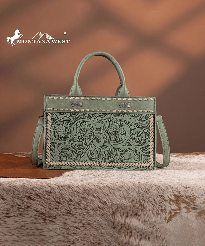 Montana West Floral Tooled Leather Tote Bag Set for Women - Stylish Handbag for Work, Travel & Everyday Use