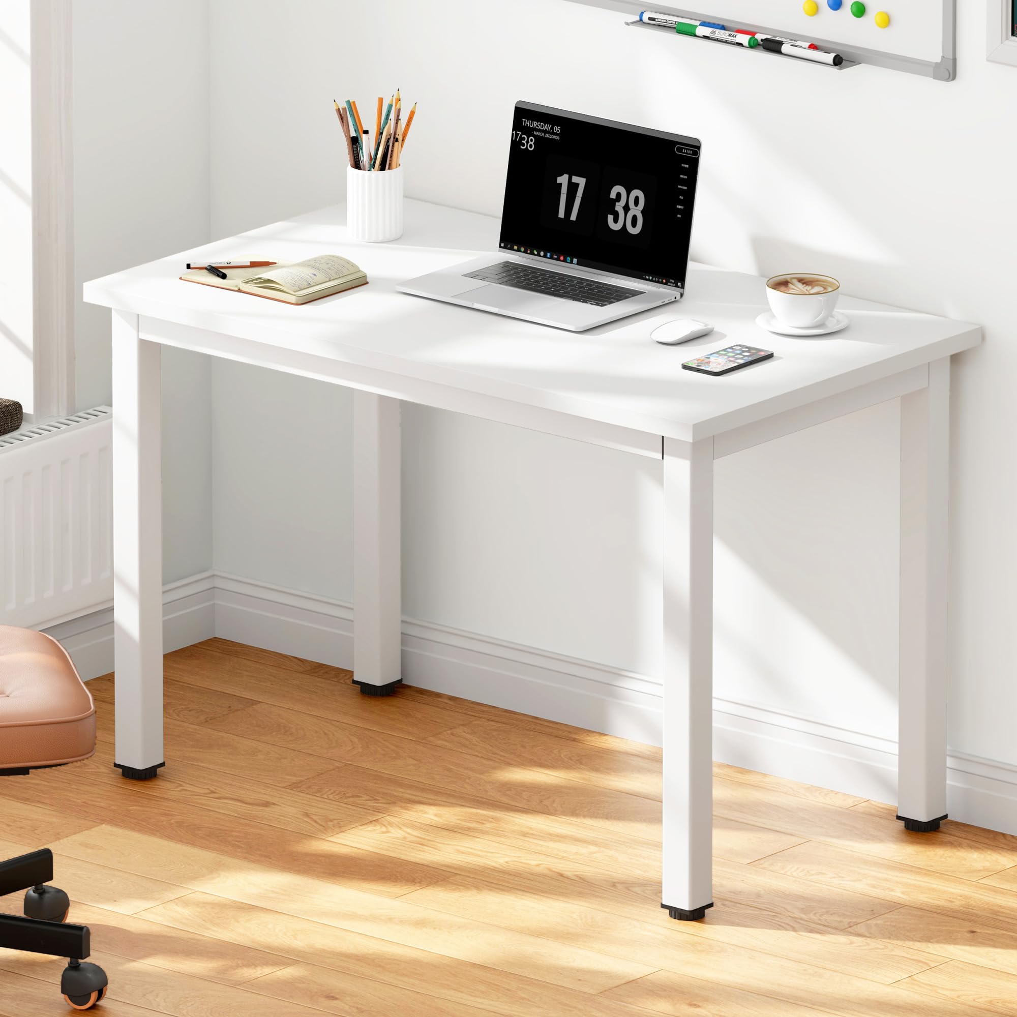 Modern Simple Computer Desk 31.5 Inch - Home Office Writing Study Desk with Sturdy Design, White | Perfect for Small Spaces, Remote Work & Online Learning
