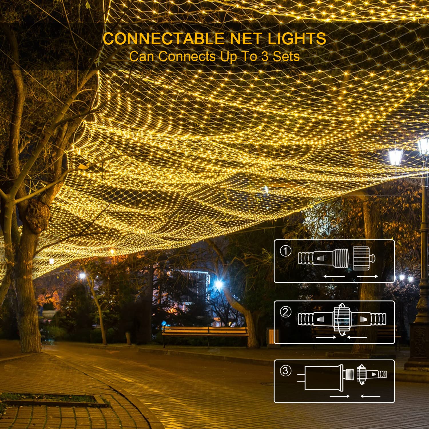 JMEXSUSS 360 LED Net Lights Outdoor - 12ft x 5ft Christmas Mesh Lights with Warm White Glow, Connectable Plug-in Design for Bushes, Trees & Holiday Decor (Transparent Wire) - Perfect for Christmas Tree Decoration, Garden Lighting, and Outdoor Holiday Displays