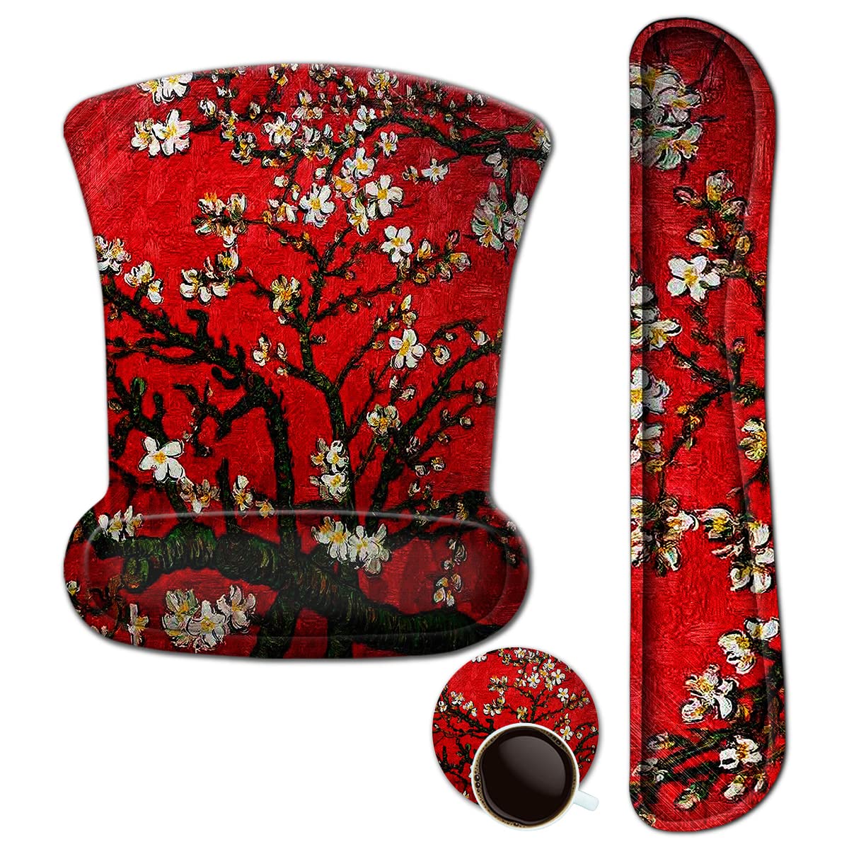 ArtSo Ergonomic Keyboard Wrist Rest & Mouse Pad Set with Memory Foam - Cherry Blossom Red - Pain Relief Wrist Support for Typing, Gaming & Office Work - Durable, Comfortable & Lightweight Computer Accessories