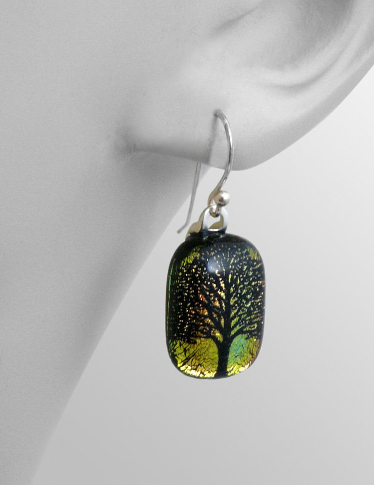 Tree of Life Dichroic Glass Earrings - Handmade Bohemian Jewelry for Women, Perfect for Weddings, Parties, and Everyday Wear