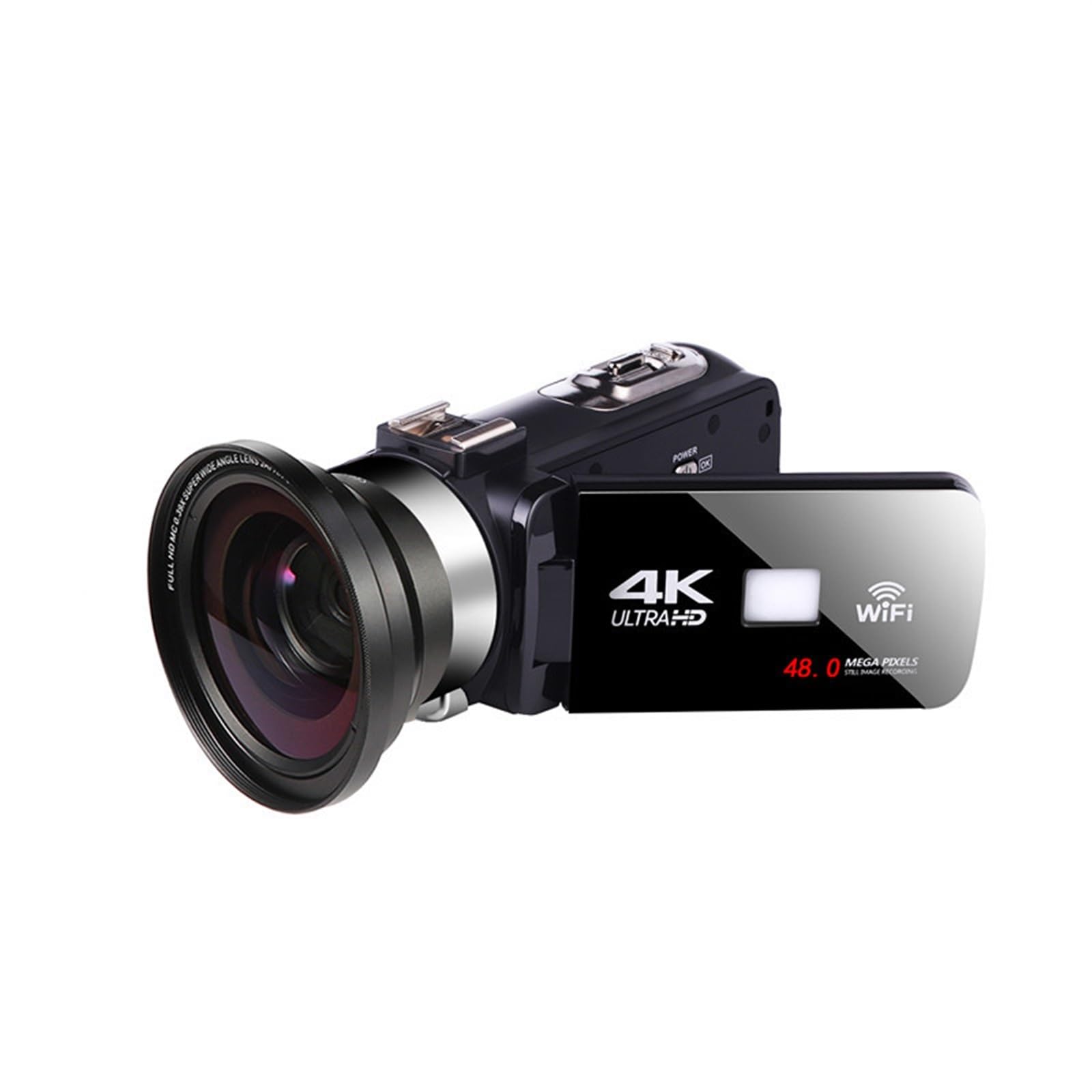 4K HD Night Vision Digital Camcorder with WiFi Live Streaming - 48MP Video Camera for YouTube, Vlogging & Home Security (Black + Ultra Wide Angle Lens) - Perfect for Travel, Events & Indoor/Outdoor Recording
