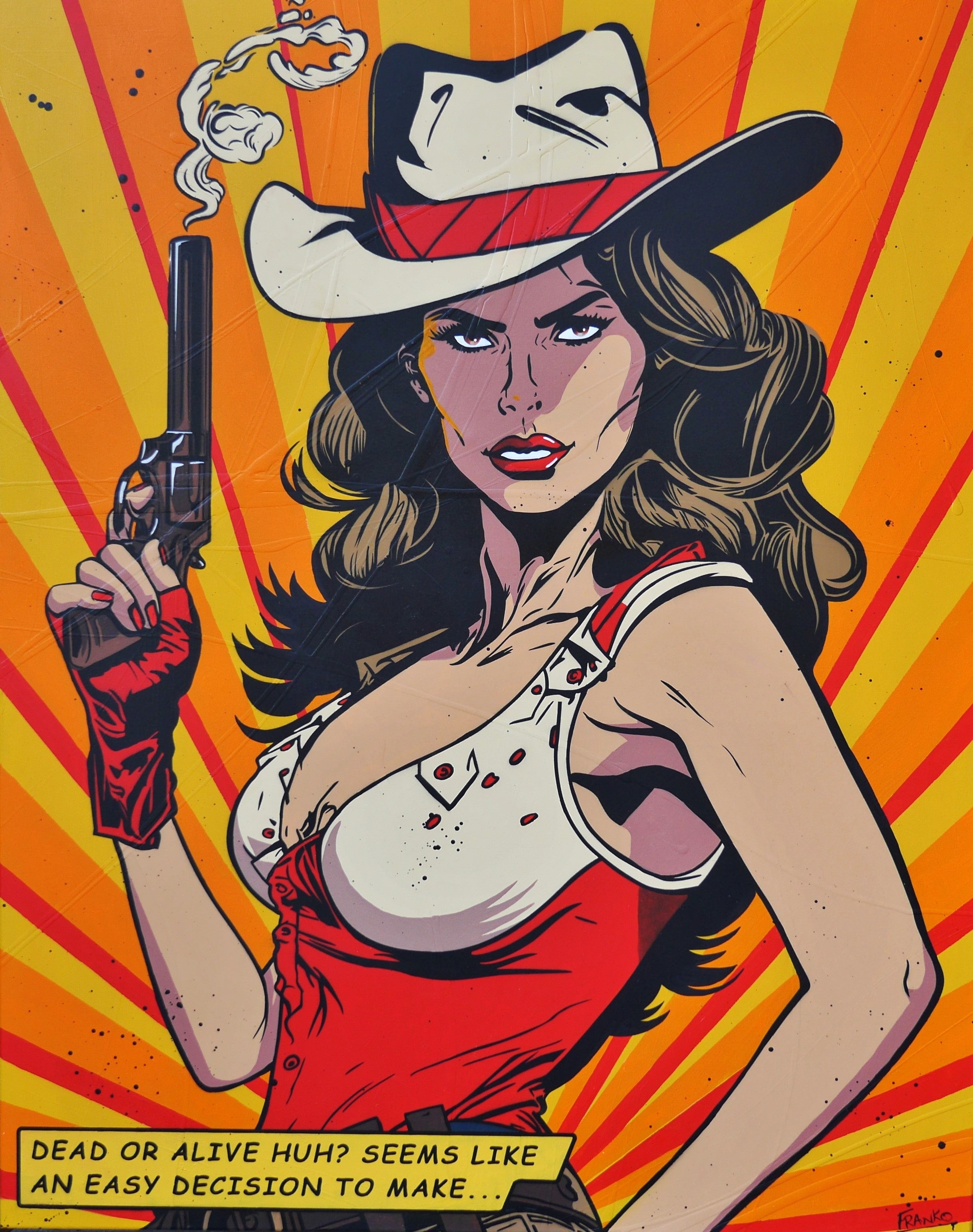 Choices 120cm x 150cm Cowgirl Textured Urban Pop Art Canvas Painting - Western Home Decor for Living Room, Bedroom & Office Wall Art