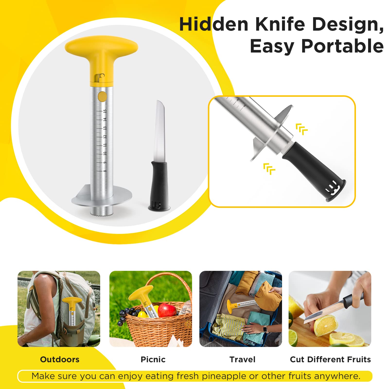 Upgraded Electric & Manual Pineapple Cutter with Knife - Stainless Steel Pineapple Corer Slicer with Drill Accessory | Durable Kitchen Tool for Fruit Peeling & Core Removing | Perfect for Smoothies, Fruit Platters & Party Food Prep