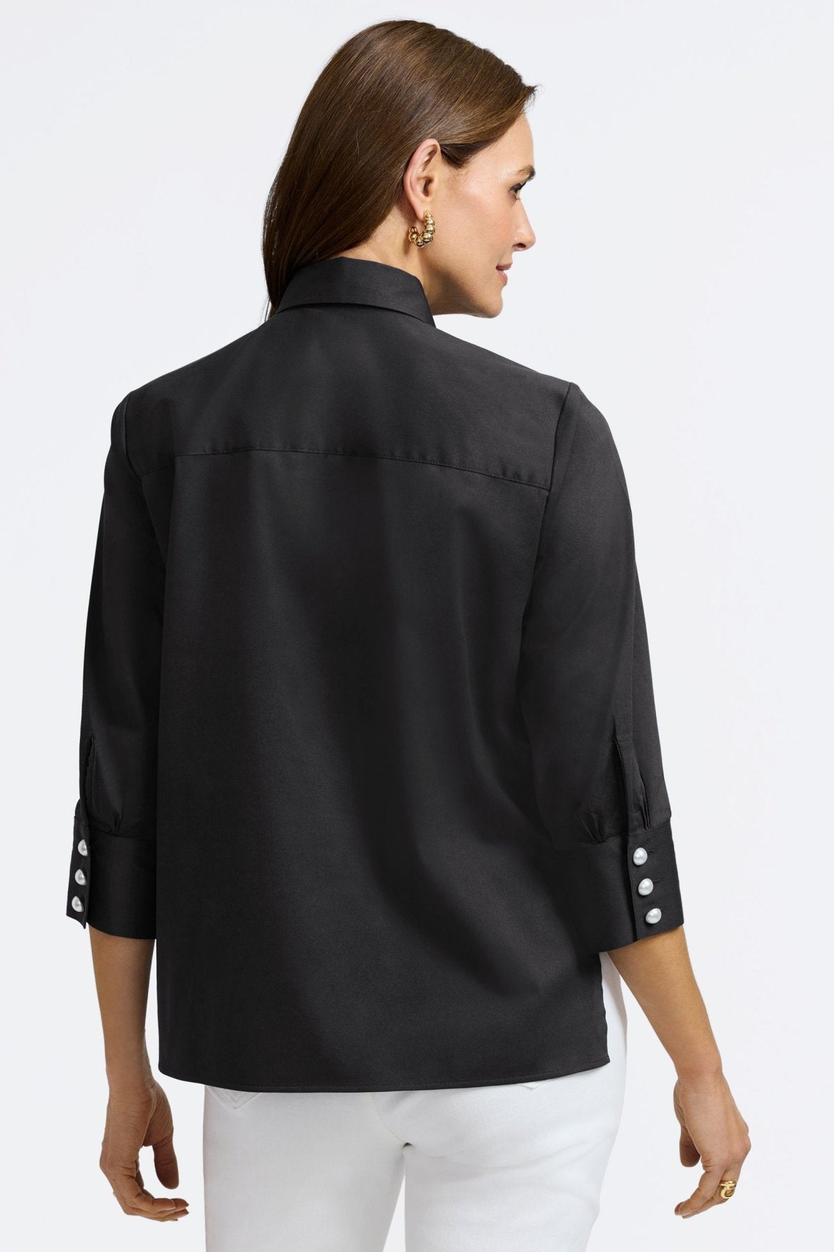 Pearl No Iron Stretch Matte Sateen 3/4 Sleeve Shirt for Women - Wrinkle-Free Comfort Blouse for Office & Business Casual Wear
