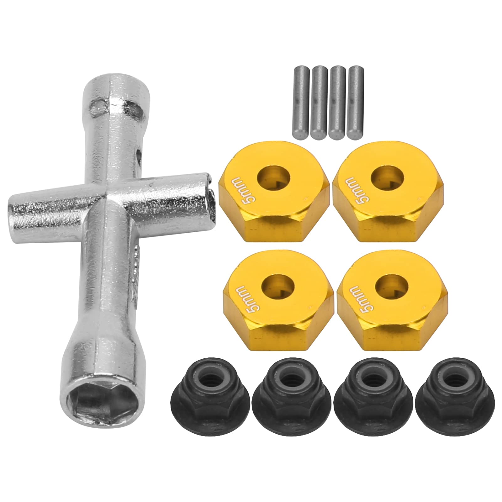 VGEBY 12mm Wheel Hex Adapter with Cross Wrench & M4 Non-Slip Nut Set - 5mm Thickness for 1/10 & 1/8 Scale RC Car Upgrades | Perfect for Off-Road Racing & Crawler Performance Enhancements