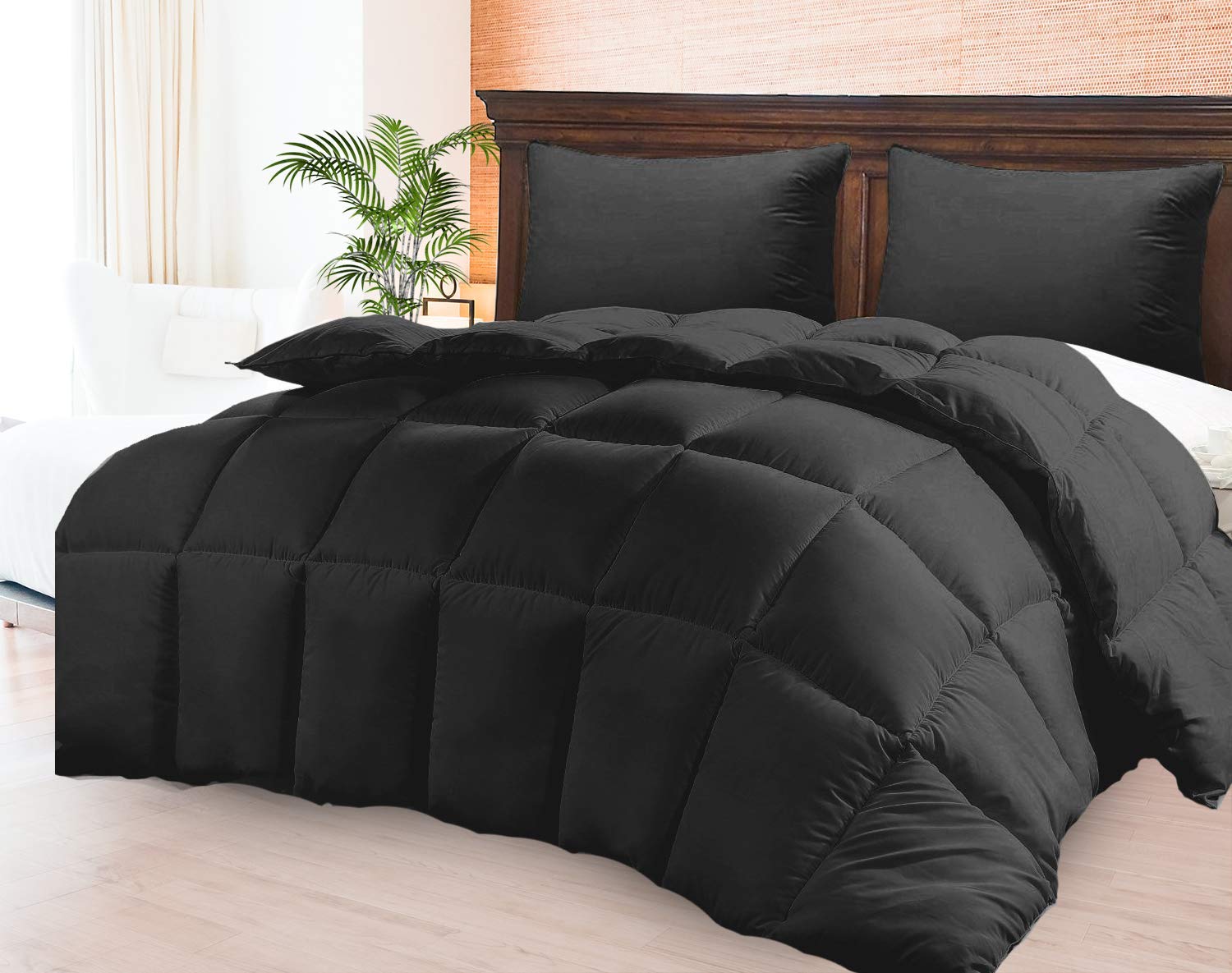 Premium 1000 Series Egyptian Cotton 5-Piece Comforter Set - 500 GSM Ultra Soft & Warm Bed in Bag (Cal King, Black) | Includes Comforter, Flat Sheet, 16