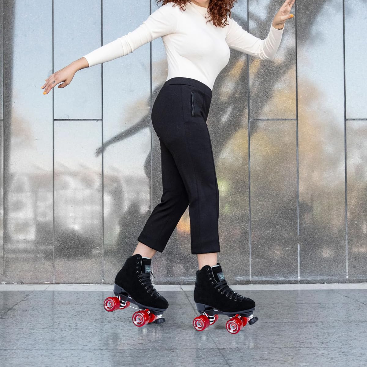 Sure Grip Boardwalk Unisex Outdoor Roller Skates - Durable Suede Material, ABEC 3 Bearings, 78A Soft 62mm Red Motion Wheels - Perfect for Park Trails and Urban Skating