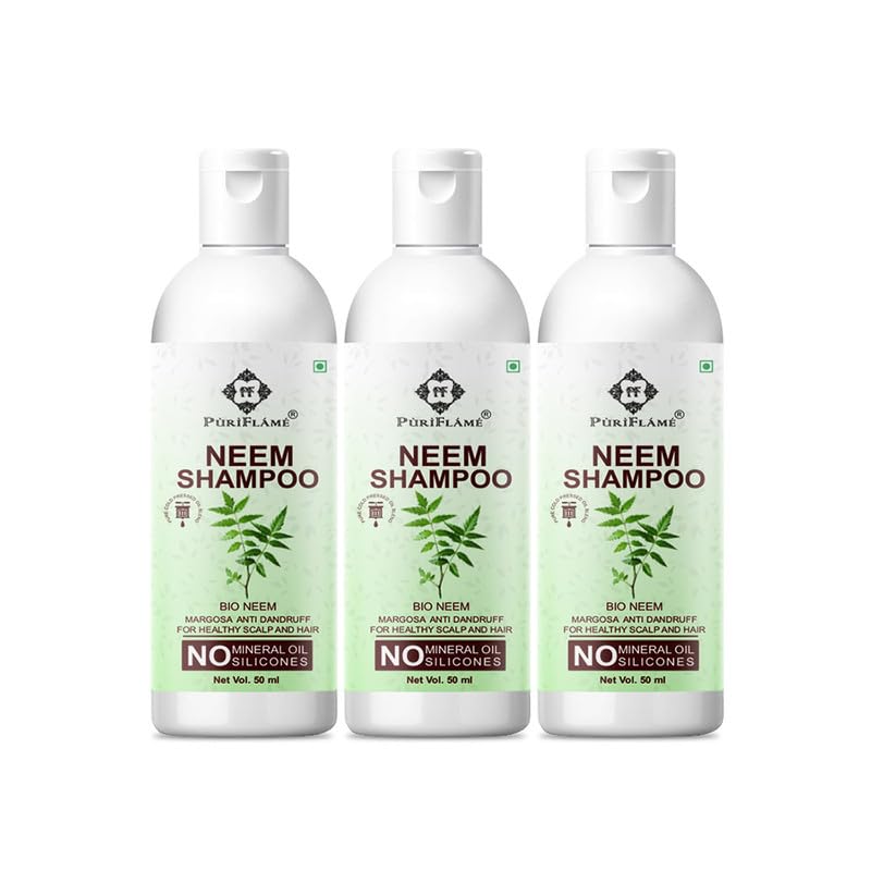 PuriFlame Neem Sat Hair Shampoo for Thick & Strong Hair - Natural Hair Cleanser for Healthy Hair - Paraben & Sulphate-Free - Suitable for All Hair Types - 100ml (Pack of 1) - Perfect for Daily Hair Care & Scalp Nourishment at Home or Salon