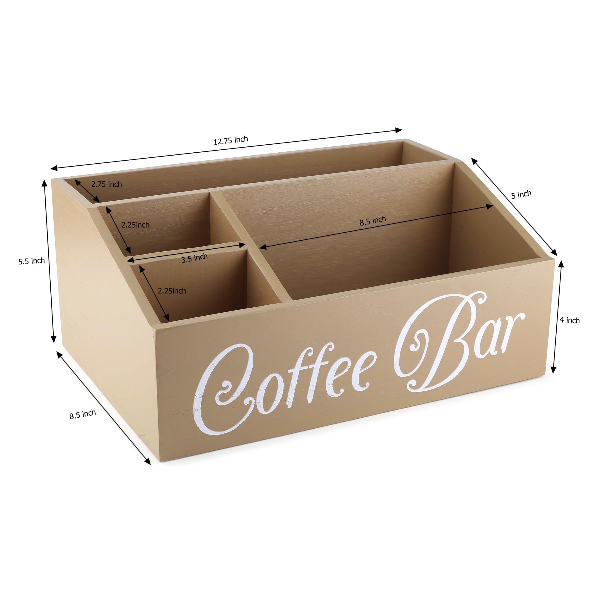 Farmhouse Style Wood Coffee Station Organizer - Countertop & Desk Coffee Bar Accessories Holder for Cups, Pods & More (Beige) | Perfect for Kitchen, Office & Home Decor