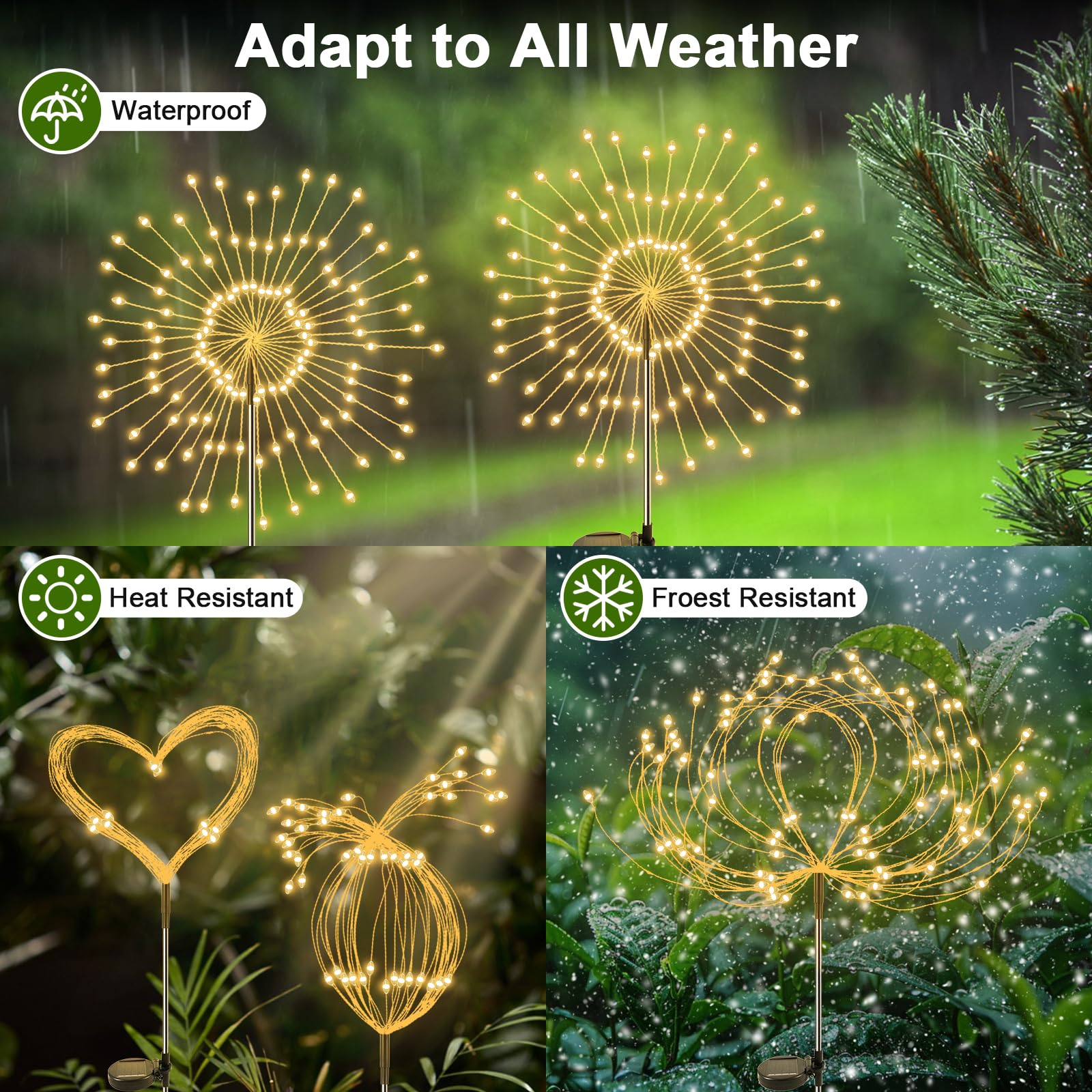 120 LED Solar Garden Lights Outdoor, 2 Pack Waterproof Twinkling Firework Lights - 2 Modes (Warm White) for Yard, Pathway & Garden Decor | Perfect for Patio, Lawn, Walkway & Landscape Lighting at Night