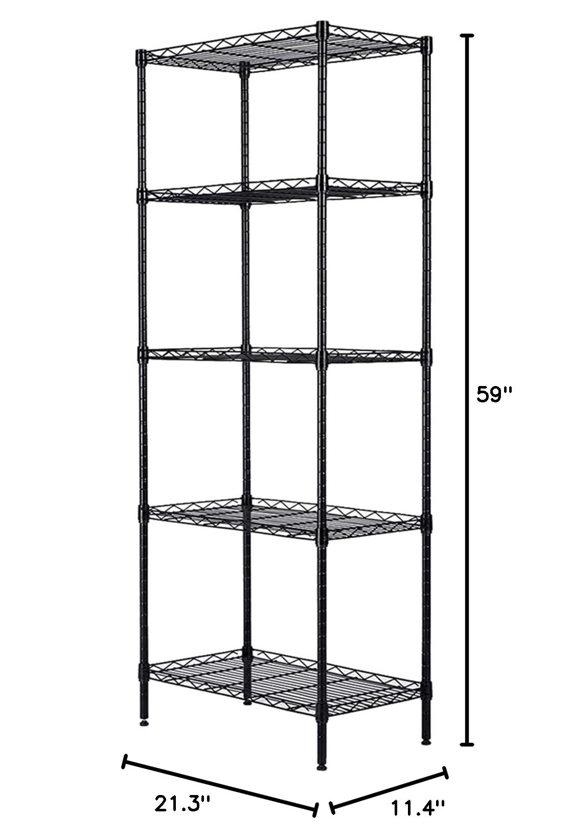 5-Tier Adjustable Wire Shelving Unit - Heavy Duty Metal Storage Rack for Kitchen, Pantry, Laundry, Bathroom & Garage Organization (11.4