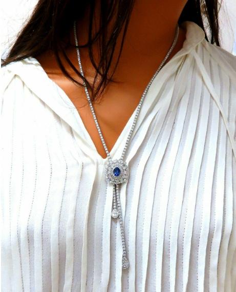 GIA Certified 18kt Gold Cluster Bolo Necklace with Sapphire & Diamonds (17.30ct) - Elegant Jewelry for Weddings, Parties & Special Occasions
