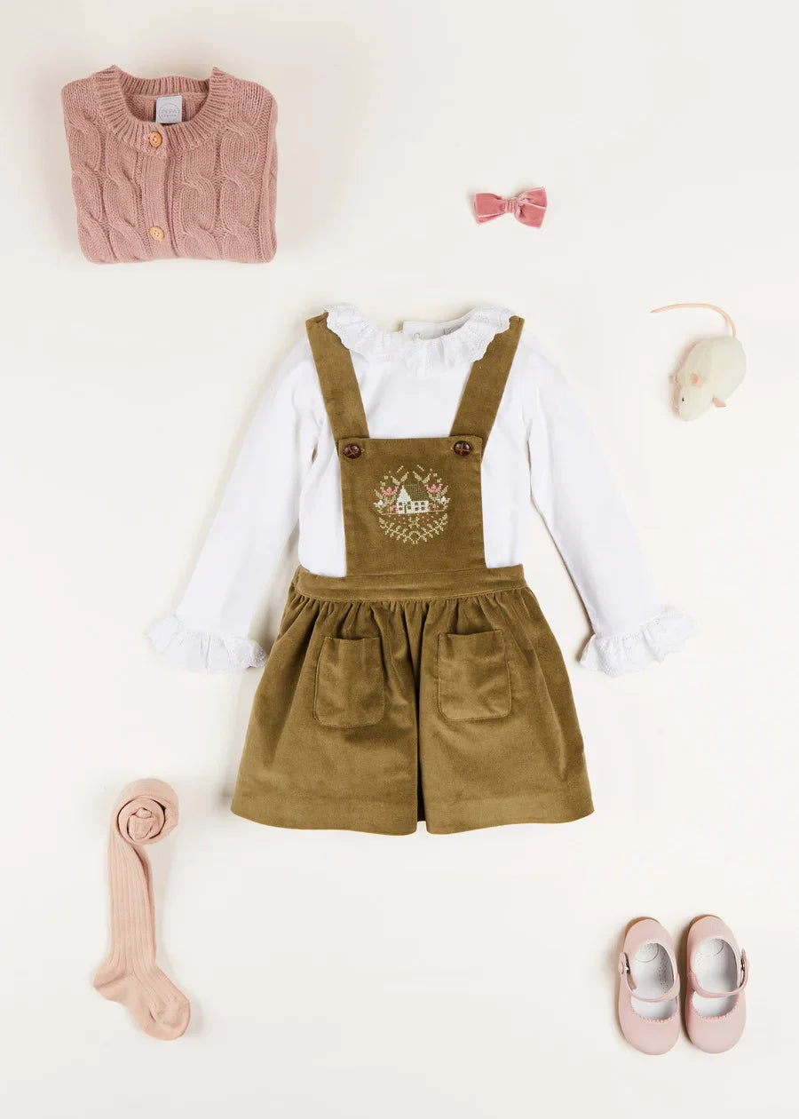 Green Velvet Embroidered Skirt for Baby Girls - Elegant Party Dress for Holidays, Photos & Special Occasions