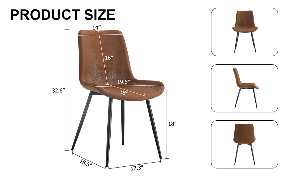 Premium Brown Suede Dining Chair with Black Metal Legs - Ergonomic Curved Cushion Design for Ultimate Comfort - Perfect for Restaurants, Kitchens, Bedrooms & Offices - Set of 6 Modern Chairs for Home and Commercial Use