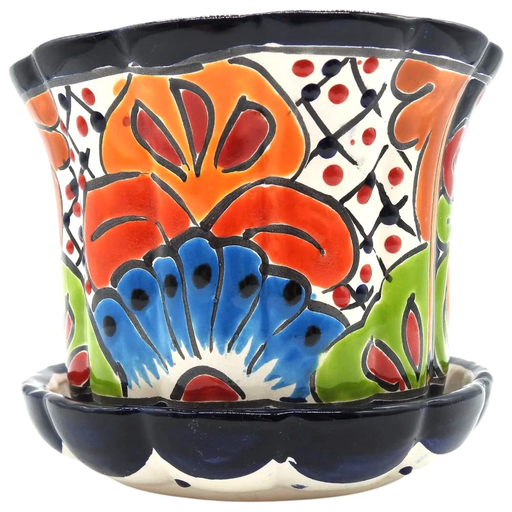 Hand-Painted Violet Pot Planter with Saucer - Small Glazed Ceramic Flower Pot for Indoor & Outdoor Plants | Perfect for Windowsills, Balconies, and Garden Decor
