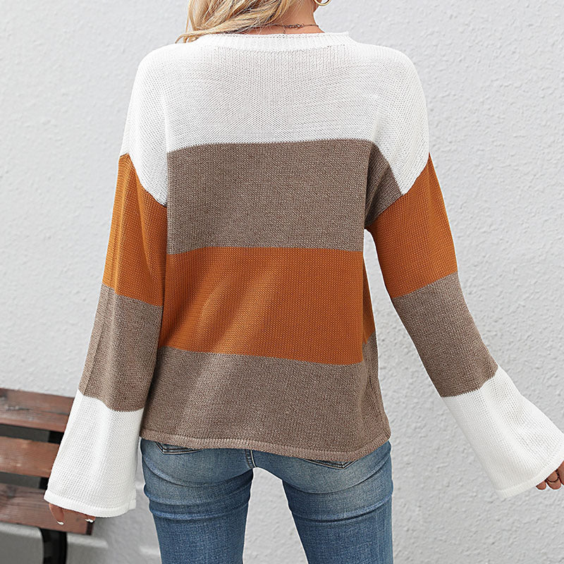 LOVEVOP Women's Striped Knit Sweater - Casual Crew Neck Loose Fit Color Block Pullover for Fall Winter 2025 | Perfect for Office, Travel & Cozy Outfits