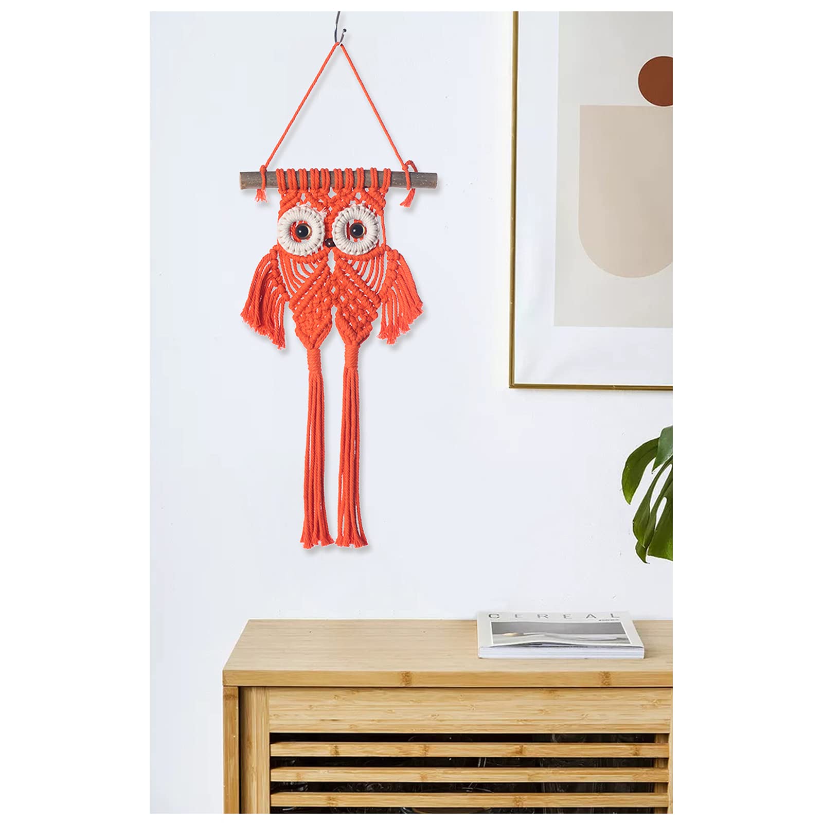 Boho Owl Macrame Wall Hanging Tapestry - Handmade Orange Owl Decor for Bedroom, Above Bed Wall Art, Nursery & Living Room Boho Decor - Perfect for Bohemian, Hippie & Eclectic Home Decor Styles