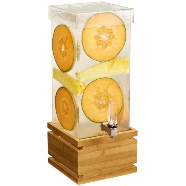 4 Gallon Clear Acrylic Rectangular Beverage Dispenser with Bamboo Base - Perfect for Party Snacks, Candy Storage & Drink Serving - Ideal for Weddings, BBQs, and Outdoor Events