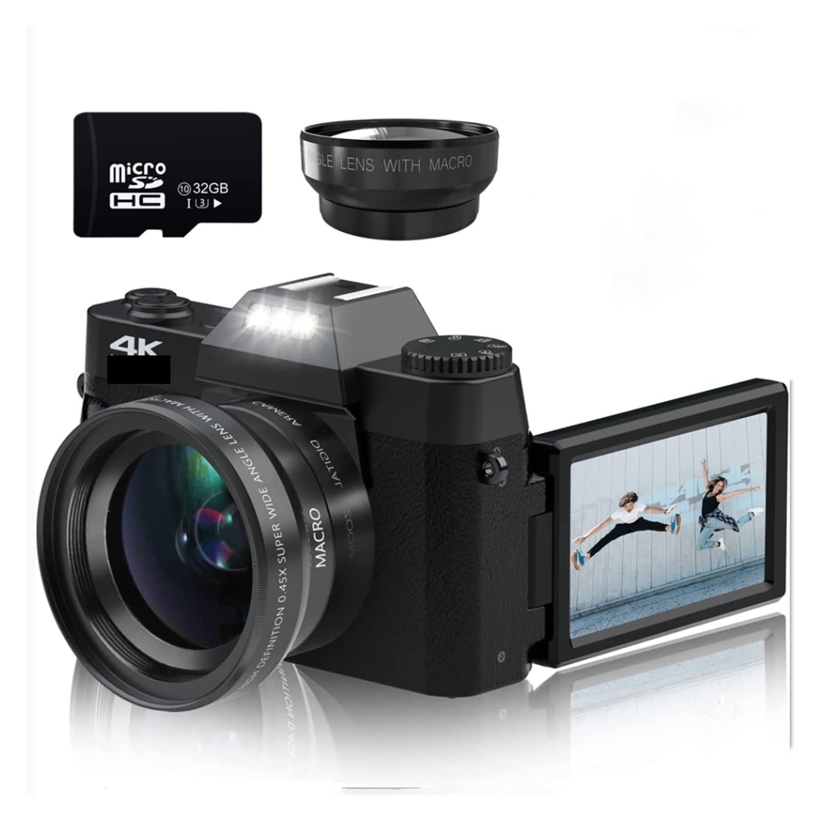 **AUBEST 4K Video Camera Camcorder - 48MP Digital Camera with Rotatable Screen, Wide Angle & Macro Lens, Auto Focus for Vlogging, YouTube, Travel & Family Photography (No TF Card, Includes Lens-01)**