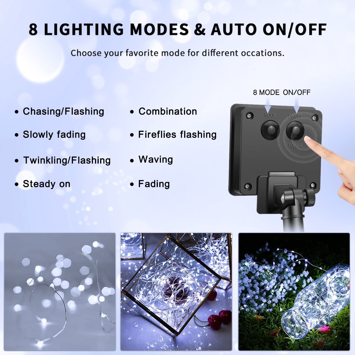 JMEXSUSS 4 Pack 100 LED Solar String Lights - 33ft Waterproof Outdoor Fairy Lights with 8 Modes | Solar Powered Christmas Lights for Garden, Yard, Tree, Wedding & Patio Decorations | Perfect for Backyard Parties, Holiday Lighting & Romantic Ambiance