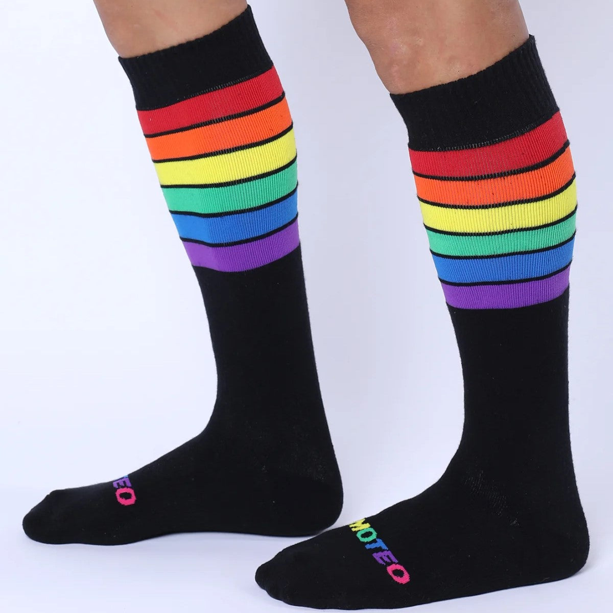 Timoteo Pride Socks for Men & Women - Black LGBTQ+ Rainbow Flag Design - Comfortable Cotton Crew Socks for Everyday Wear, Pride Parades & LGBTQ Events