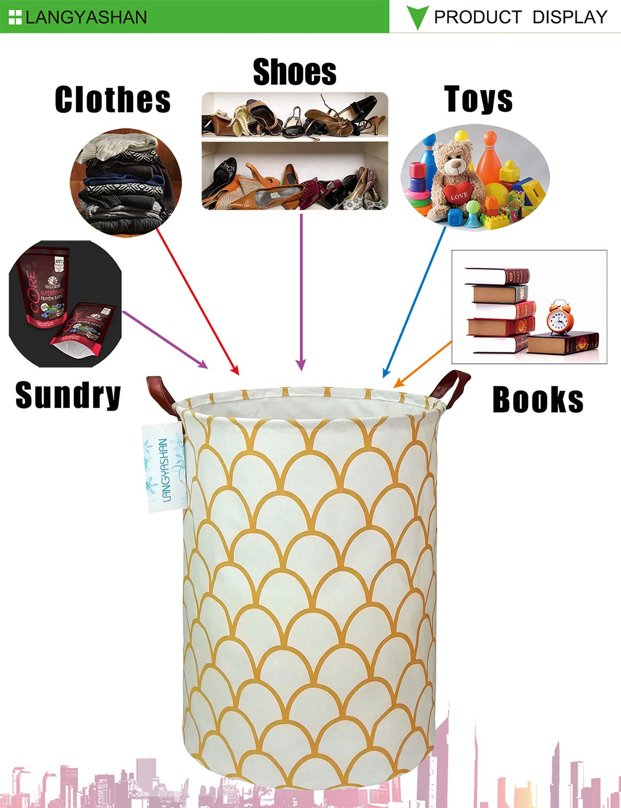 Collapsible Canvas Laundry Basket - Foldable Storage Bin for Clothes, Toys & Nursery Organization - Gold Egg Design - Perfect for Bedroom, Kids Room & Gift Baskets