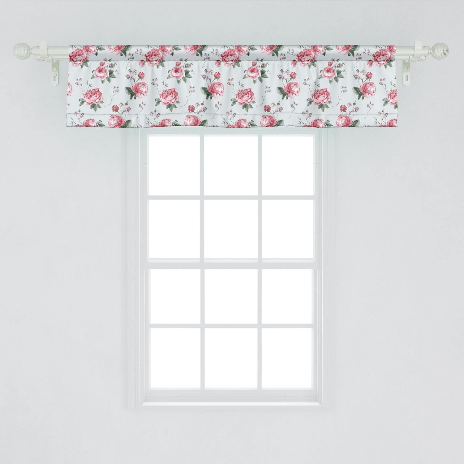 Ambesonne Rose Window Valance Set of 2 - Watercolor English Rose Floral Design, Rod Pocket Kitchen & Bedroom Curtain Valances, 54