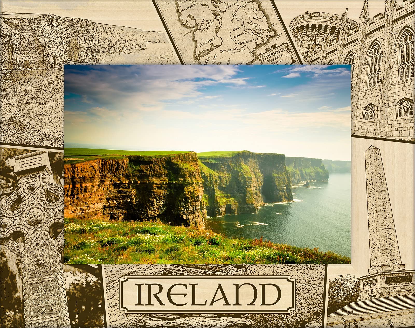 Handcrafted Saddle Mountain Ireland Landscape Laser Engraved Wood Picture Frame - 4x6 Inch - Perfect for Home Decor, Office Display & Irish Souvenir Gifts