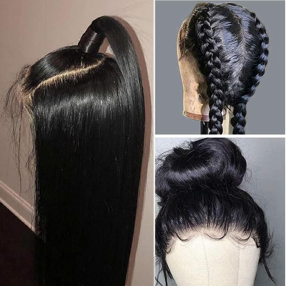 18 Inch Brazilian Remy Human Hair Straight Lace Front Wig with Pre-Plucked Hairline & Baby Hair - 150% Density Natural Color Closure Wig for Black Women | Perfect for Daily Wear, Special Occasions & Protective Styling