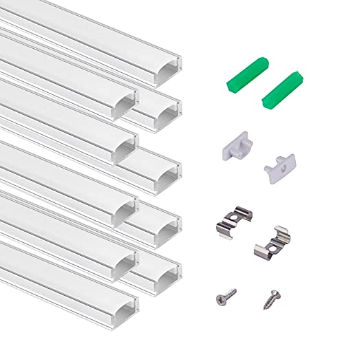 10-Pack 3.3ft/1m U-Shape Aluminum LED Channel with Milky Cover Diffusers - Complete Kit with End Caps & Mounting Clips for LED Strip Lights - Perfect for Under Cabinet Lighting, Shelf Accents & Home Decor