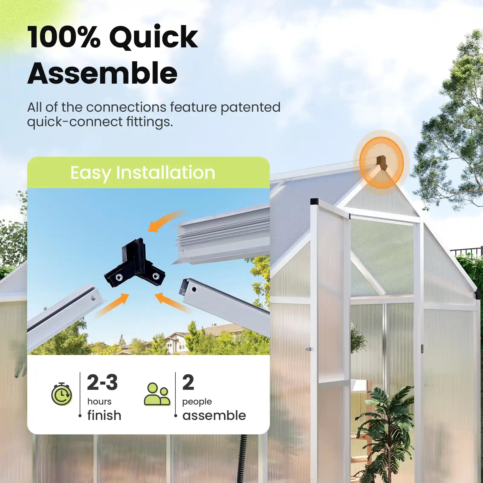 Premium Walk-in Polycarbonate Greenhouse Kit - 6'x8' Sturdy & Weatherproof Backyard Garden Greenhouse for Year-Round Planting | Perfect for Vegetables, Flowers & Seed Starting