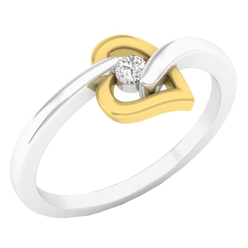 0.06 Cttw Round White Diamond Heart Promise Ring for Women - 10K White & Yellow Gold - Elegant Gift for Valentine's Day, Anniversary & Engagement
