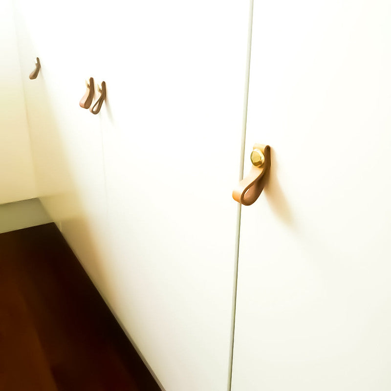 100% Genuine Leather Cabinet & Drawer Pulls - Gold Kitchen & Laundry Room Handles for Doors, Cabinets & Furniture - Durable & Stylish Hardware Upgrade