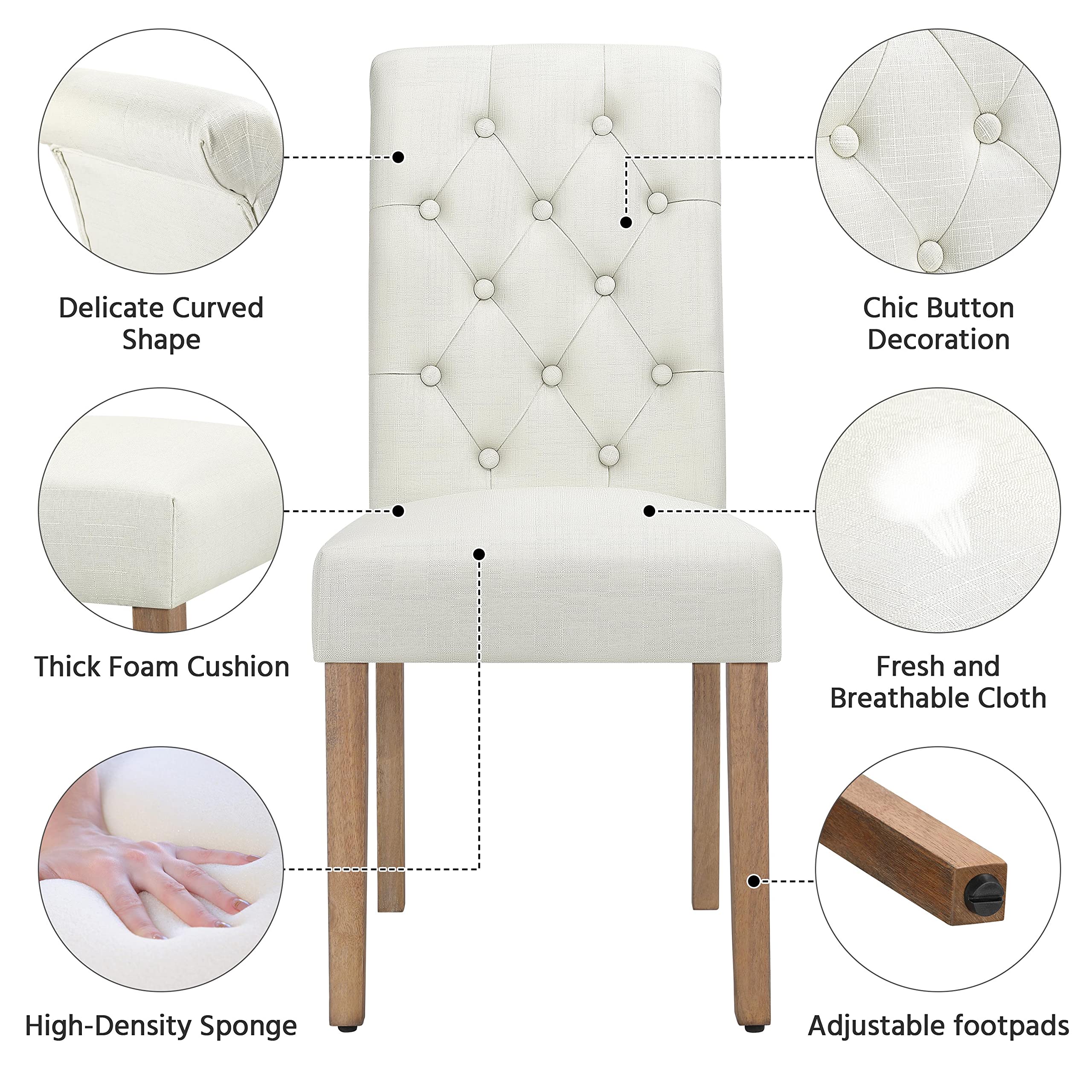Yaheetech Tufted Dining Chairs - Upholstered Fabric Kitchen Chairs with Solid Wood Frame & Padded Seat, Parsons Diner Style - Perfect for Dining Room, Kitchen, Breakfast Nook & Small Space Decor (Beige)