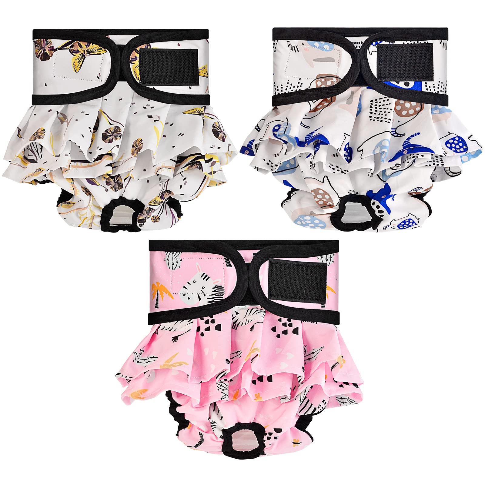 Washable Female Dog Diapers 3 Pack - No Leak Reusable Pet Diapers for Heat, Incontinence & Training | Perfect for Small to Medium Dogs at Home or Travel