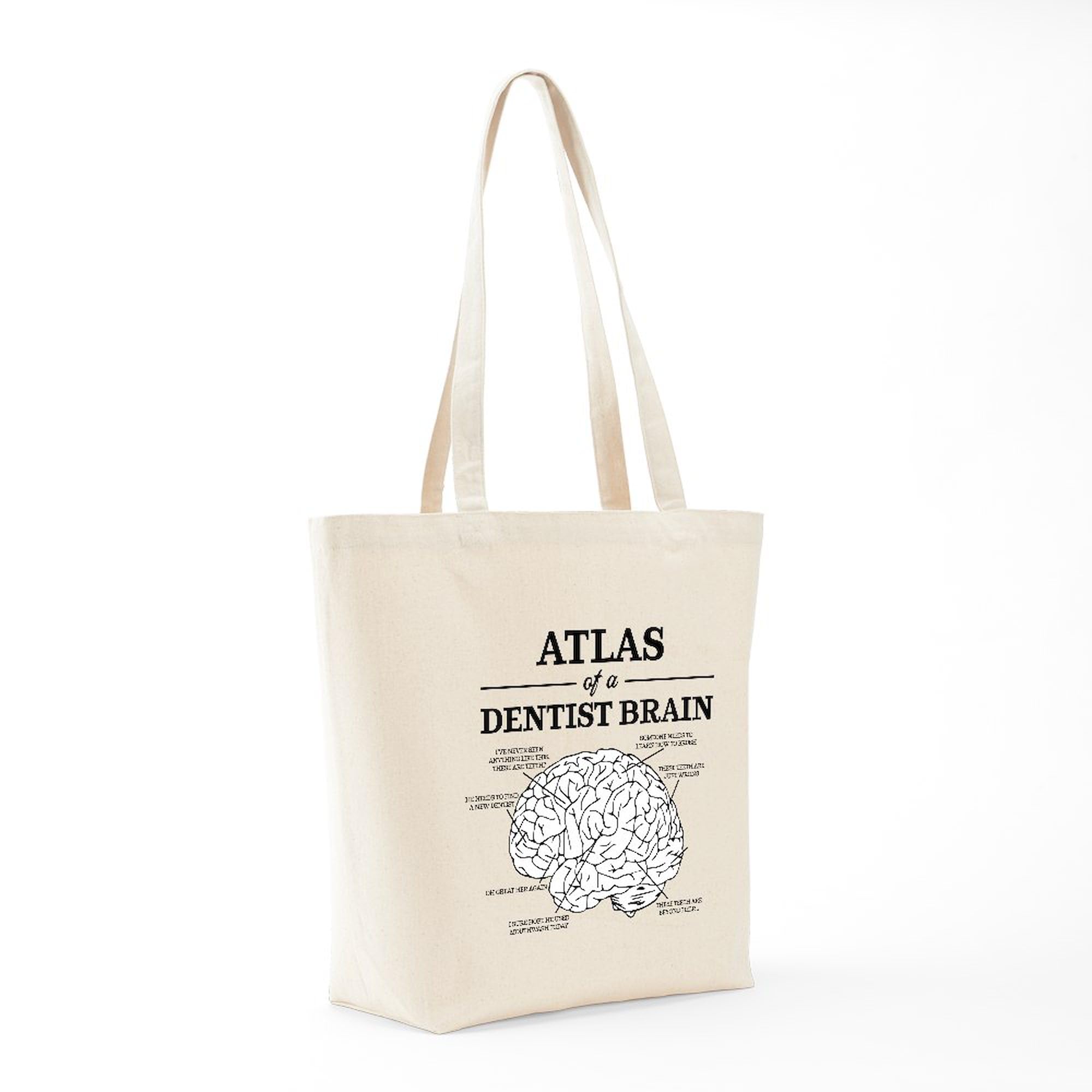 Atlas Of A Dentist Brain Tote Bag - Natural Canvas Reusable Shopping Bag for Dentists, Dental Students & Office - Eco-Friendly Grocery & Work Tote