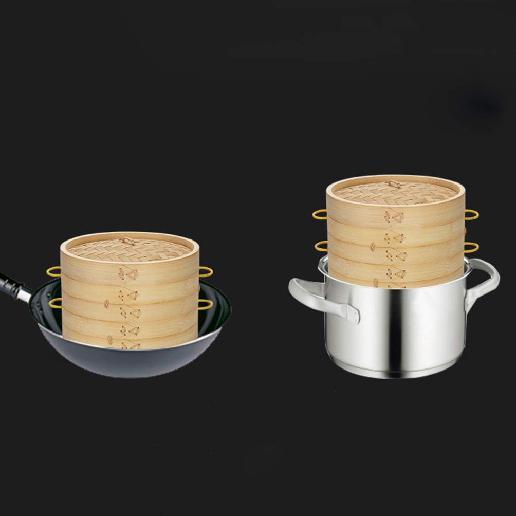 Cabilock 2-Piece Bamboo Steamer Set - Natural Wood Food Steamer Basket for Dumplings, Buns & Vegetables | Perfect for Asian Cooking, Dim Sum & Healthy Meal Prep