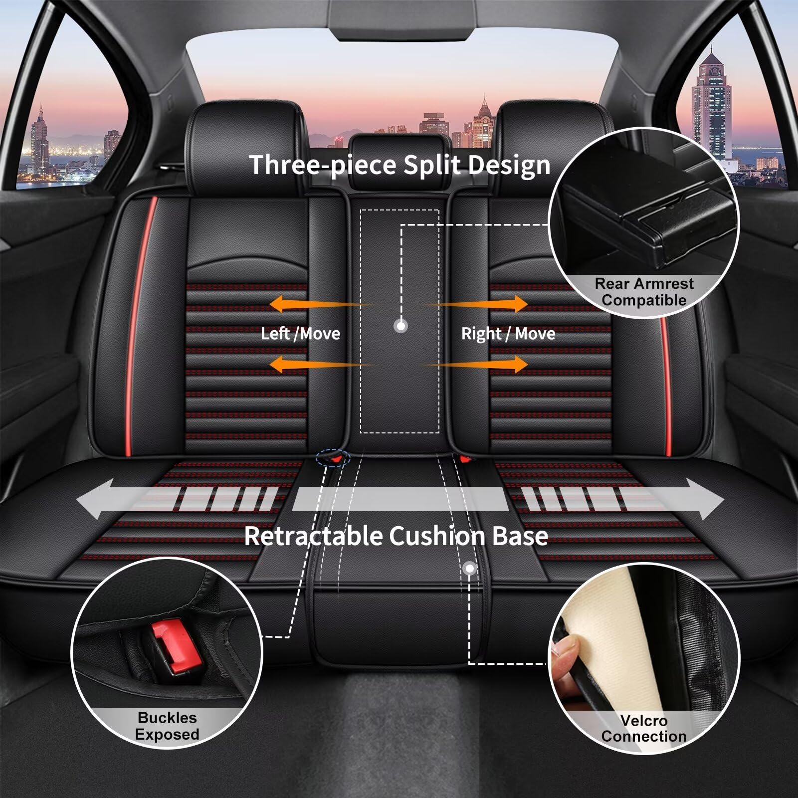 Toyota Tacoma 2009-2024 Seat Covers - Faux Leather 5-Piece Waterproof Car Seat Protectors for 4-Door Models (Red Line) | Perfect for Road Trips, Daily Commutes & Off-Road Adventures