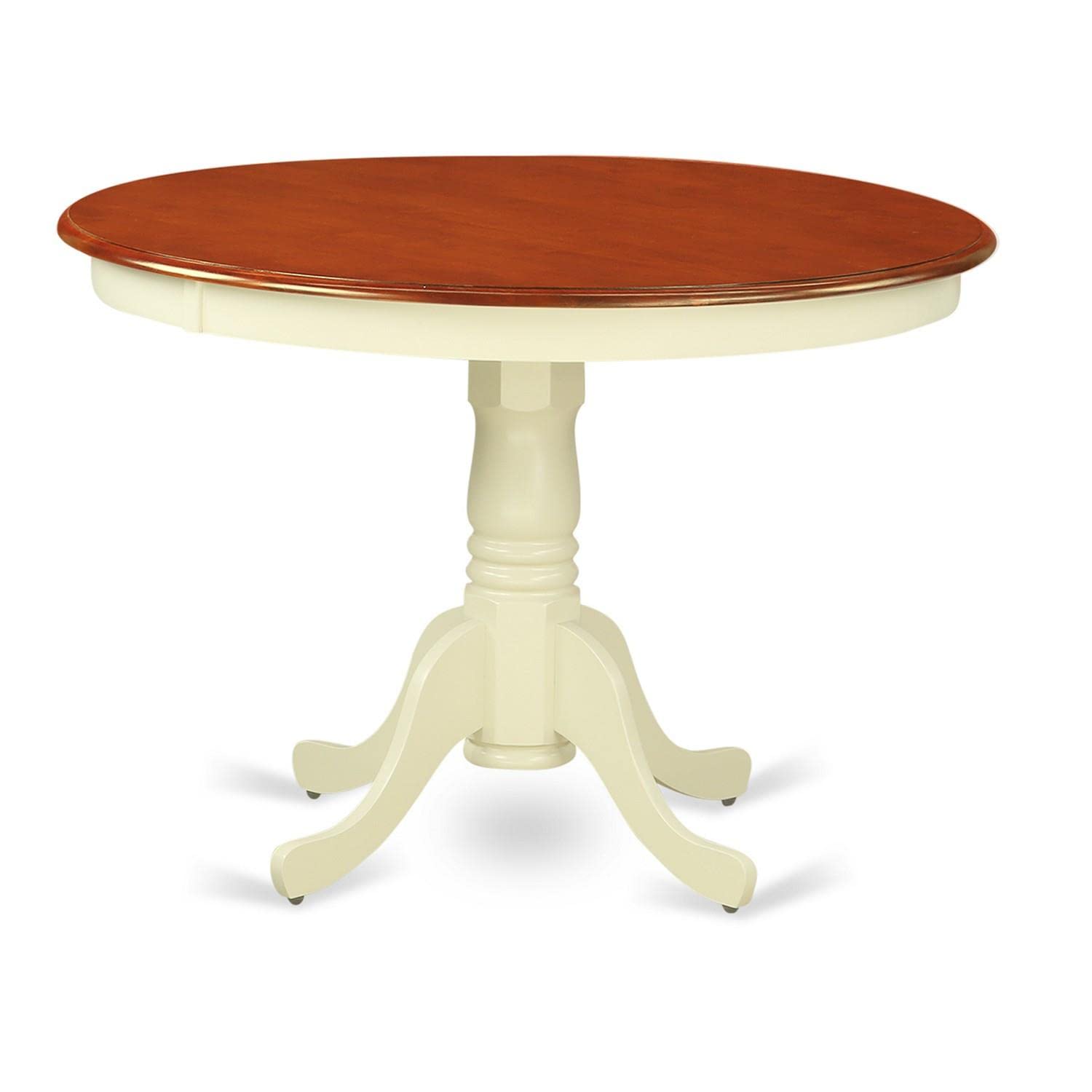 East West Furniture HLCL5-BMK-W 5-Piece Round Dining Set with Pedestal Table & 4 Kitchen Chairs, 42x42 Inch, Buttermilk & Cherry Finish – Perfect for Small Spaces, Breakfast Nooks, and Cozy Family Meals