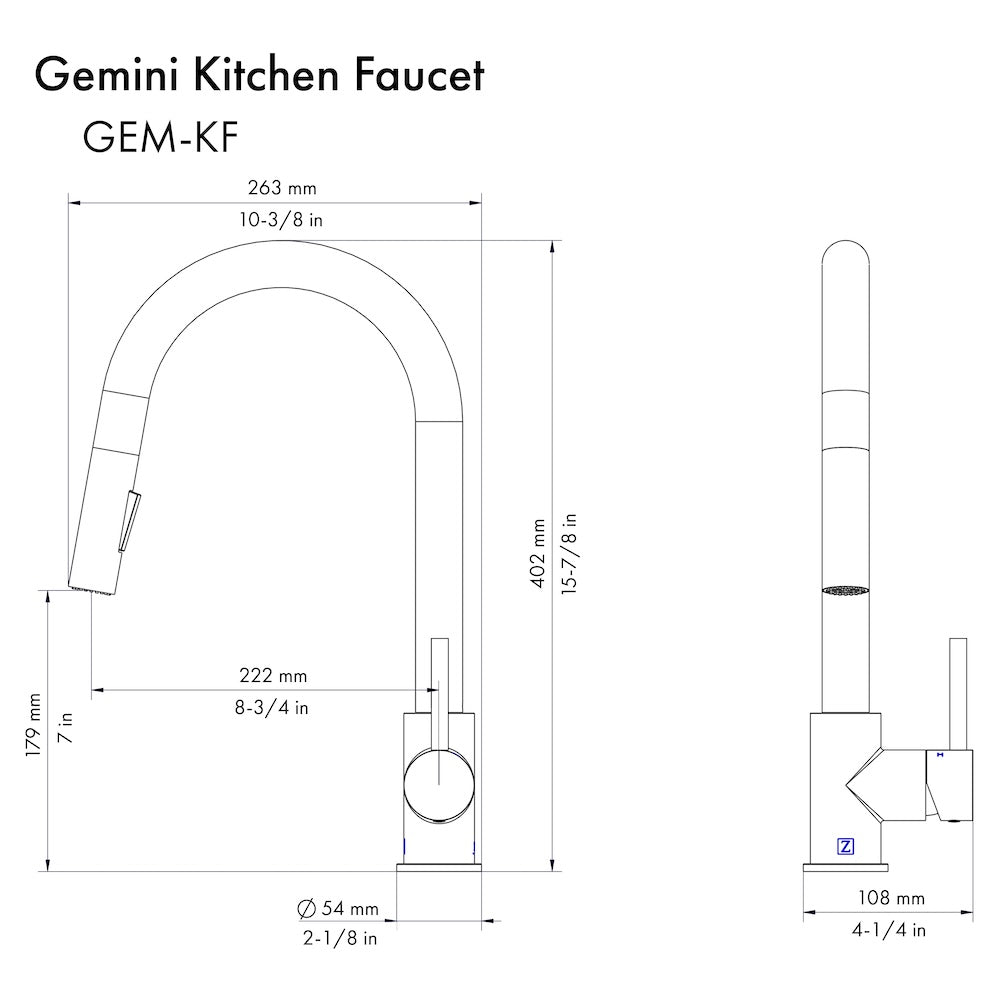 ZLINE Autograph Edition Gemini Pull Down Single Handle Matte Black and Champagne Bronze Kitchen Faucet - Perfect for Modern Farmhouse & Industrial Style Kitchens (GEM KF ZMBCB)