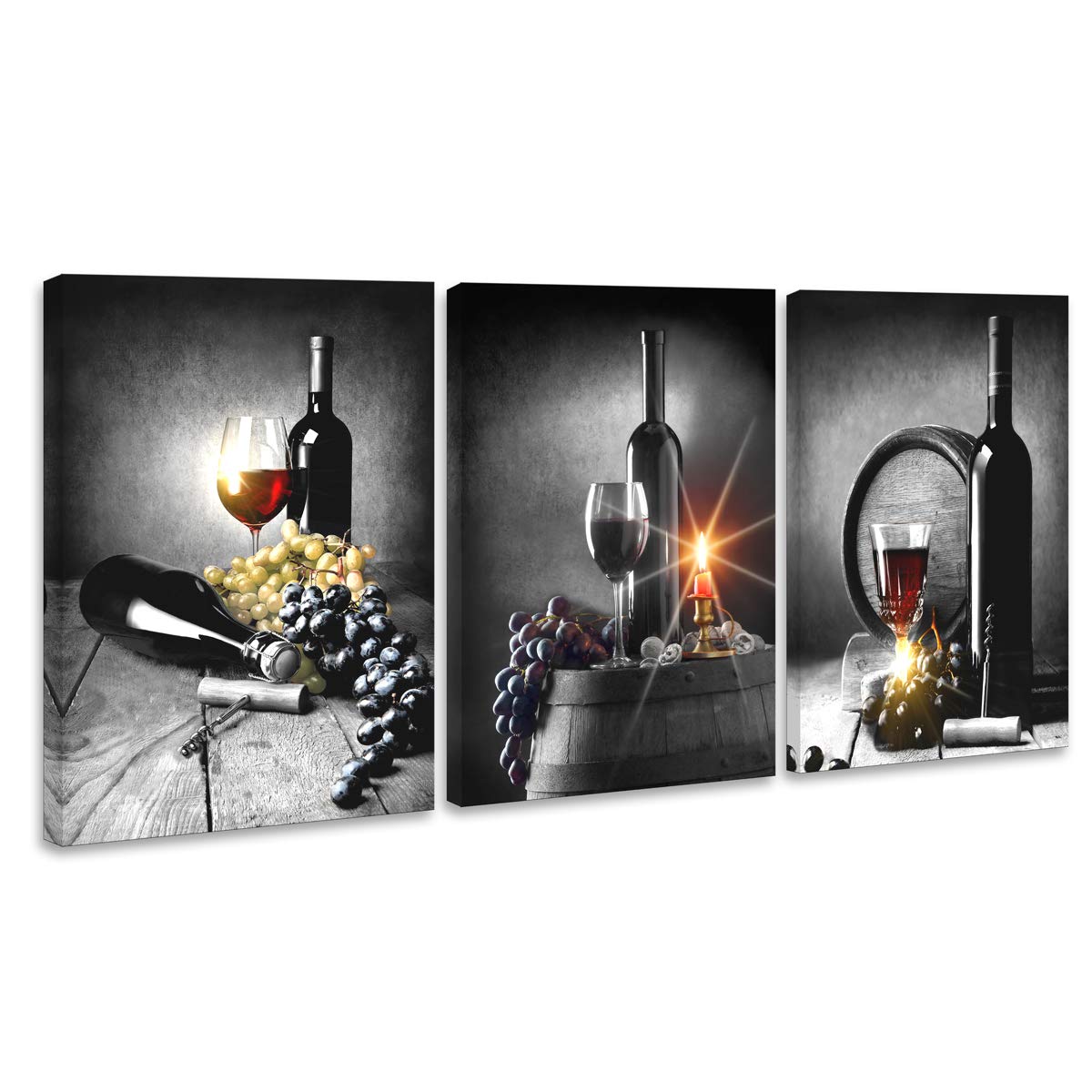 Modern Wine & Grape Wall Art Canvas Print - Kitchen & Home Decor Painting for Living Room, Dining Room, Bedroom | Ready to Hang Framed Picture for Housewarming Gift