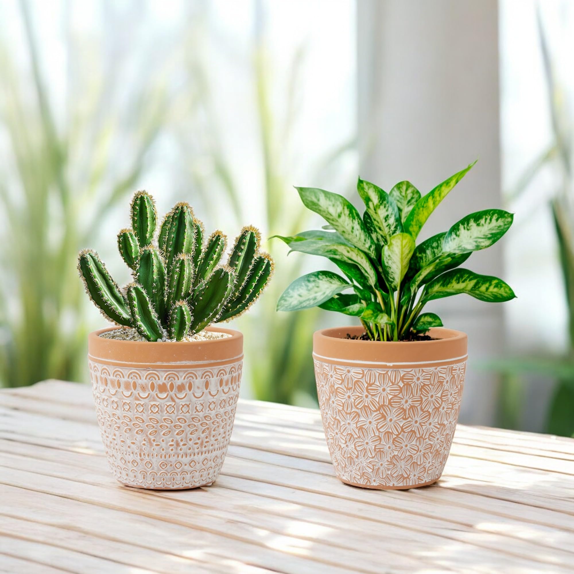 4 Inch Terracotta Clay Plant Pots for Succulents & Flowers - Small Decorative Boho Indoor/Outdoor Planter with Drainage Hole - Perfect for Home Decor, Office Plants, and Garden Arrangements