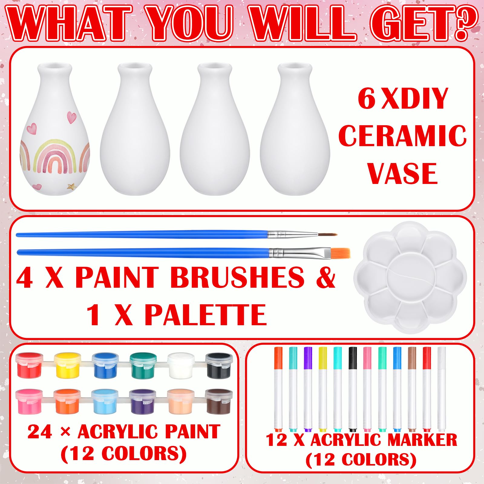 Singhoow 6-Piece DIY Porcelain Vase Painting Kit - White Ceramic Vases with Art Supplies for Adults, Valentine's Day Decor & Home Crafting Projects | Perfect for Relaxation, Gift Giving & Creative Decor