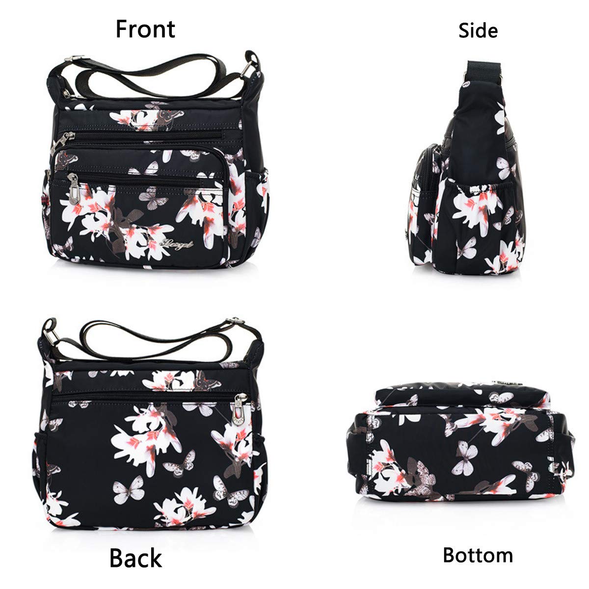 Stylish Nylon Floral Crossbody Bag for Women - Multi-Pocket Shoulder Purse with Adjustable Strap - Perfect for Travel, Shopping & Everyday Use