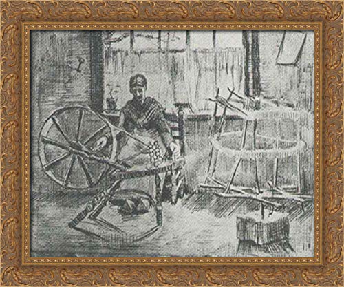 Vincent van Gogh Woman Reeling Yarn 24x20 Gold Ornate Wood Framed Canvas Art - Perfect for Living Room, Bedroom & Office Wall Decor