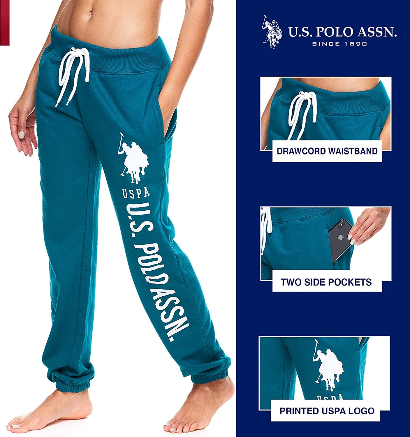 U.S. Polo Assn. Women's Essential French Terry Joggers with Pockets - Soft, Breathable & Comfortable Sweatpants for Casual Wear, Lounge & Workout