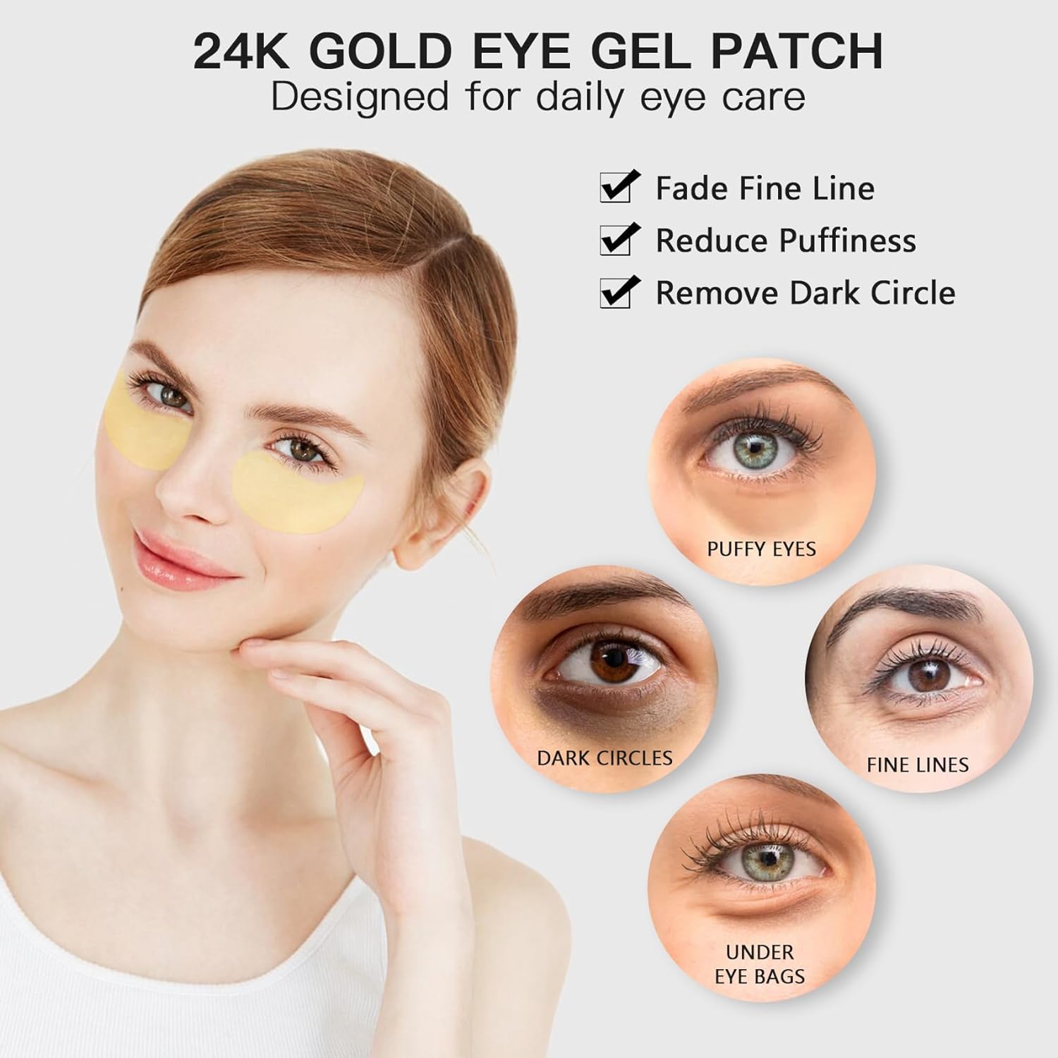 24K Gold Under Eye Patches - 60 Pcs Hydrogel Eye Masks for Dark Circles, Puffiness & Anti-Aging - Collagen & Hyaluronic Acid Infused Skincare Treatment - Perfect for Night Routine, Travel & Spa Days