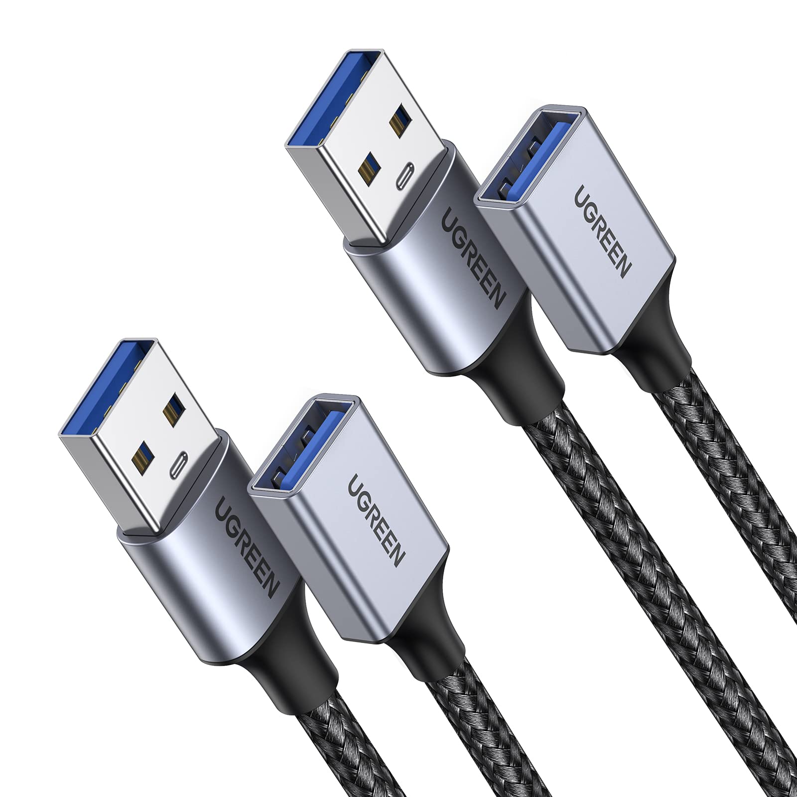 UGREEN USB 3.0 Extension Cable 2 Pack (3FT+3FT) - Male to Female USB Extender Cord for PC, Laptop, Printer, Camera | High-Speed Data Transfer & Charging | Home Office & Travel Use