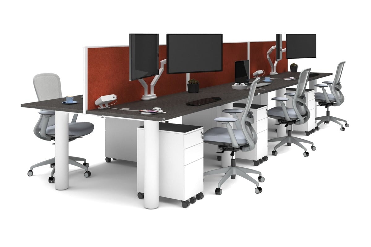 Quadro Cylinder Leg 6-Person Office Workstation Desk [1800L x 700W] - Modern Collaborative Workspace Solution for Team Meetings & Office Productivity